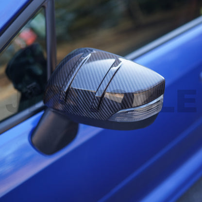 JDMuscle Tanso R2 Style Carbon Fiber Side Mirror Covers/Replacement with Turn Signal - 2015+WRX/STI