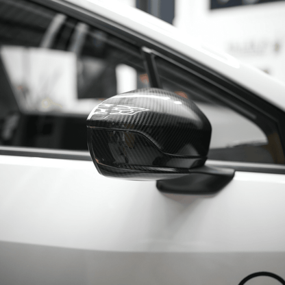 JDMuscle [22-25 WRX w/o Turn Signal] Tanso Pre-preg Carbon Fiber Side Mirror Lower Trim Covers w/ Gloss Finish