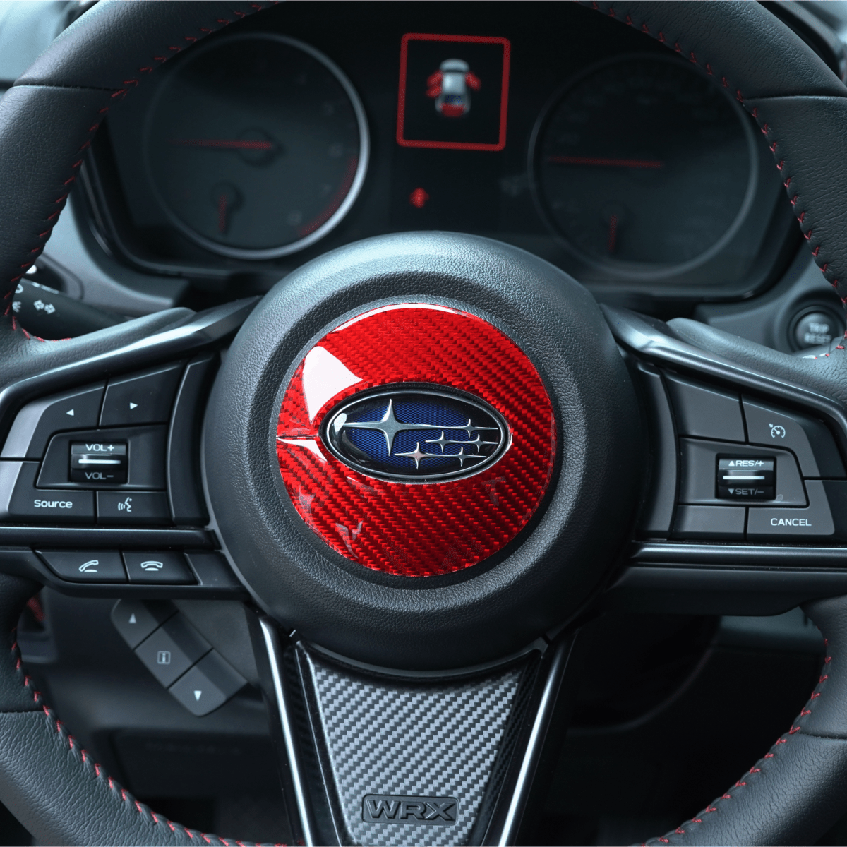JDMuscle [22-26 WRX] P&S Series Carbon Fiber Airbag Trim Cover | Black Carbon Fiber/ Red Carbon Fiber
