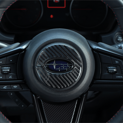 JDMuscle [22-26 WRX] P&S Series Carbon Fiber Airbag Trim Cover | Black Carbon Fiber/ Red Carbon Fiber