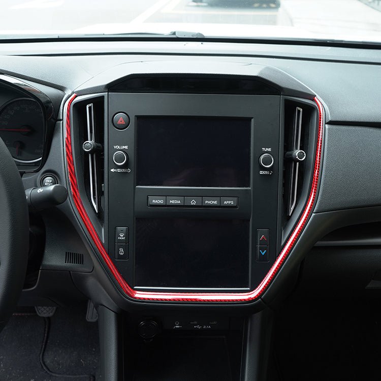 JDMuscle [22-26 WRX] P&S Series Carbon Fiber Center Console Frame Trim | Black Carbon Fiber/ Red Carbon Fiber