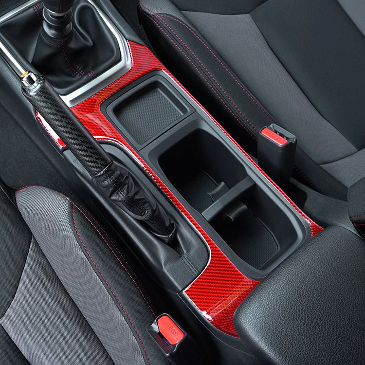 JDMuscle [22-26 WRX] P&S Series Carbon Fiber Cup Holder Trim Cover | Black Carbon Fiber/ Red Carbon Fiber