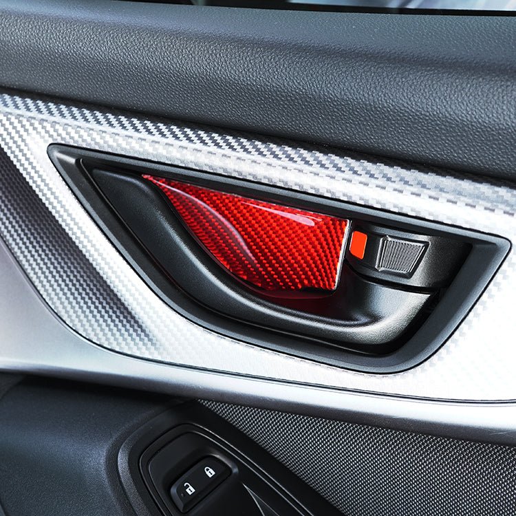 JDMuscle [22-26 WRX] P&S Series Carbon Fiber Interior Door Bowl Trim 4 PC | Black Carbon Fiber/ Red Carbon Fiber