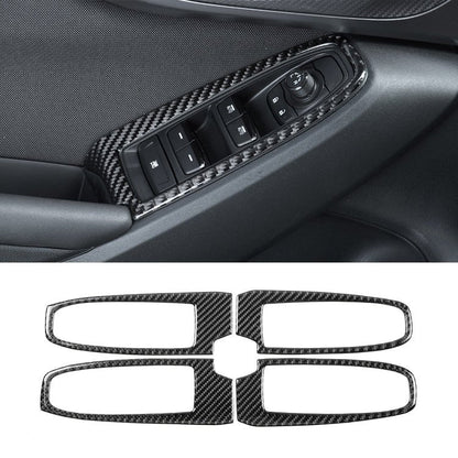JDMuscle [22-26 WRX] P&S Series Carbon Fiber Window Switch Trim Covers 4 PC | Black Carbon Fiber/ Red Carbon Fiber