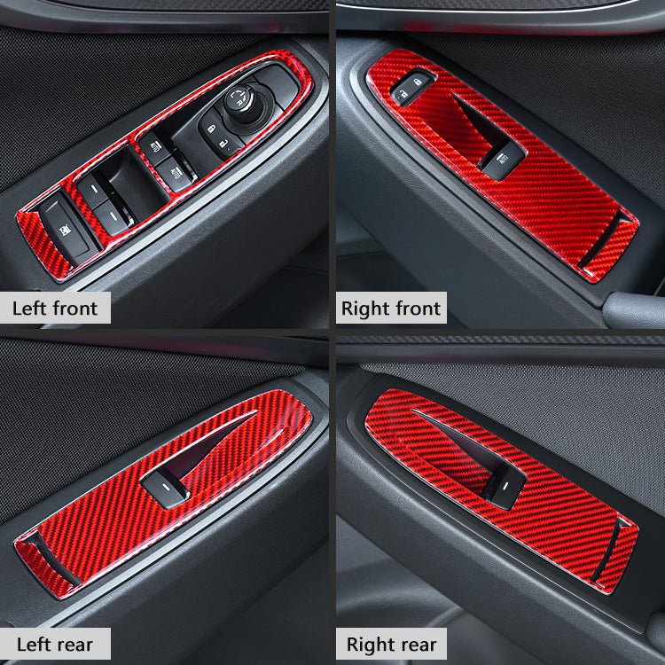 JDMuscle [22-26 WRX] P&S Series Carbon Fiber Window Switch Trim Covers 4 PC | Black Carbon Fiber/ Red Carbon Fiber
