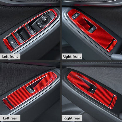 JDMuscle [22-26 WRX] P&S Series Carbon Fiber Window Switch Trim Covers 4 PC | Black Carbon Fiber/ Red Carbon Fiber