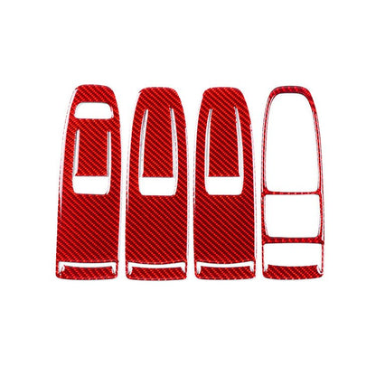JDMuscle [22-26 WRX] P&S Series Carbon Fiber Window Switch Trim Covers 4 PC | Black Carbon Fiber/ Red Carbon Fiber