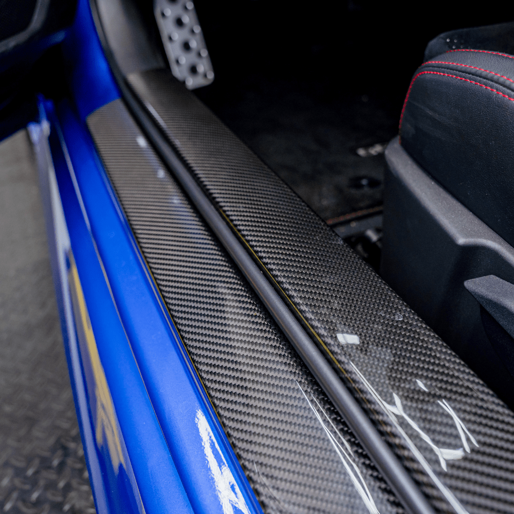 JDMuscle 22+ BRZ/GR86 Tanso Carbon Fiber Inner Door Sill Covers - Twill / Forged Carbon Fiber