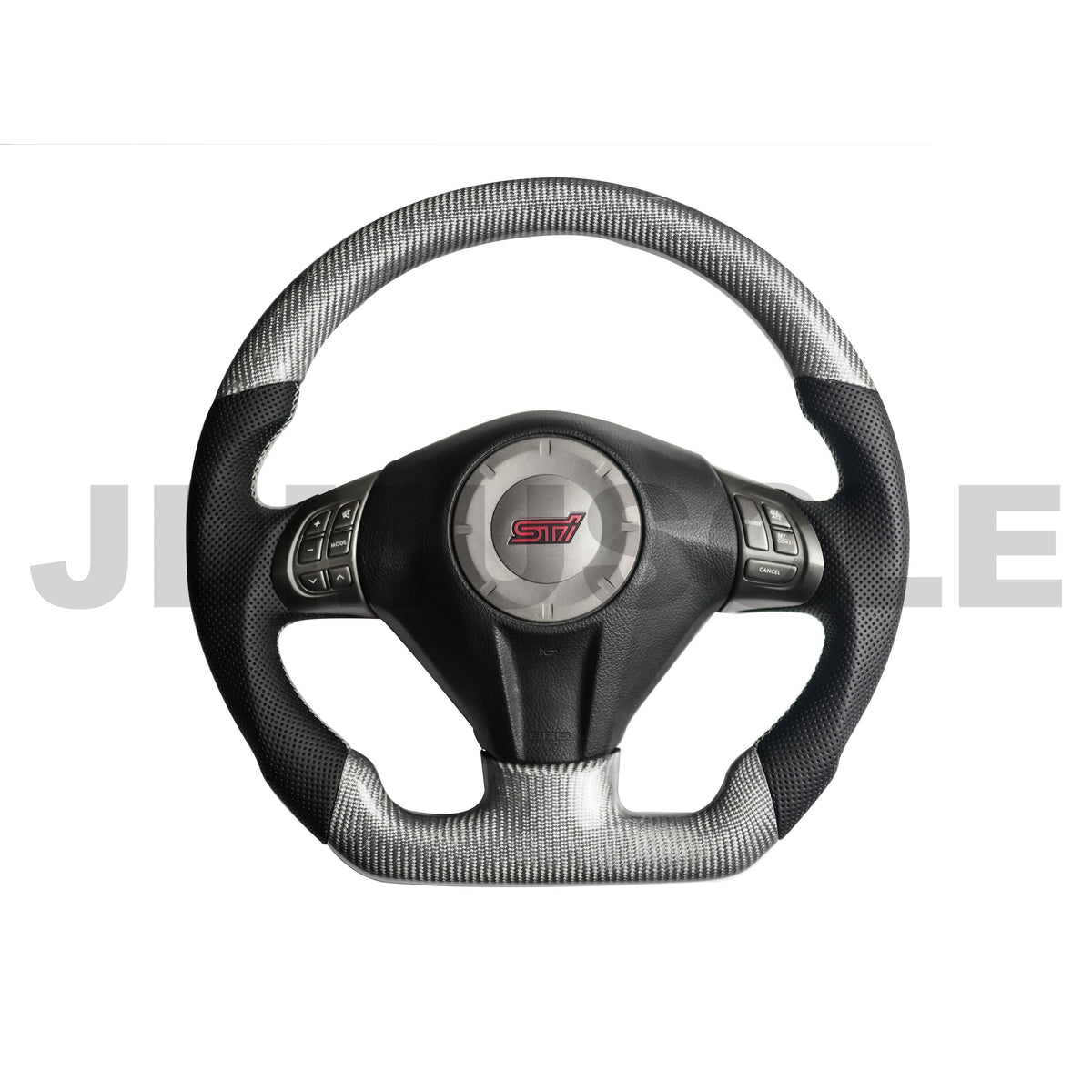 JDMuscle Custom Carbon Fiber Steering Wheel for 2008-2014 WRX/STI *| OPEN BOX *Silver CF w/ Black Perf. Leather & white stiching