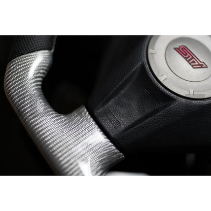 JDMuscle Custom Carbon Fiber Steering Wheel for 2008-2014 WRX/STI *| OPEN BOX *Silver CF w/ Black Perf. Leather & white stiching
