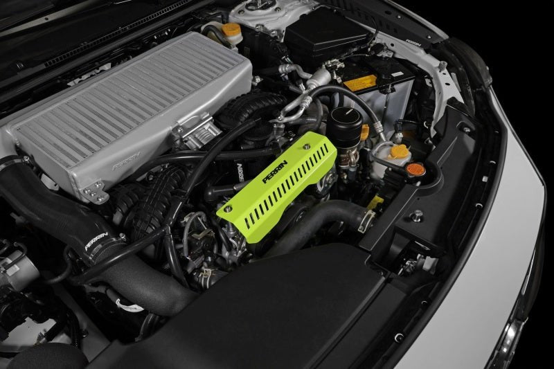 Perrin Performance Pulley Cover | Short Version - Works w/AOS System - Neon Yellow [15-25 Impreza, 18-25 Crosstrek, 20-25 Legacy, 22-25 WRX and Outback]