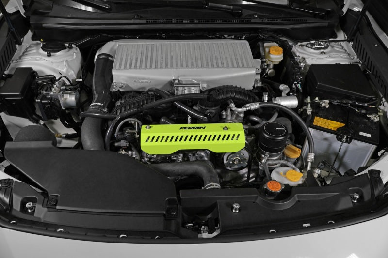 Perrin Performance Pulley Cover | Short Version - Works w/AOS System - Neon Yellow [15-25 Impreza, 18-25 Crosstrek, 20-25 Legacy, 22-25 WRX and Outback]