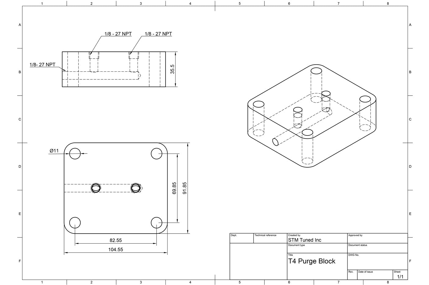 STM Billet Welding Purge Block for T4 Flange